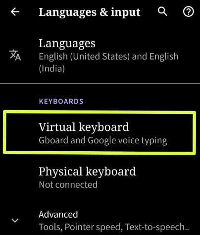 הגדרות מקלדת וירטואלית במכשירי Android 10