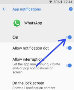 כיצד לחסום הודעת whatsApp ב- Android Oreo